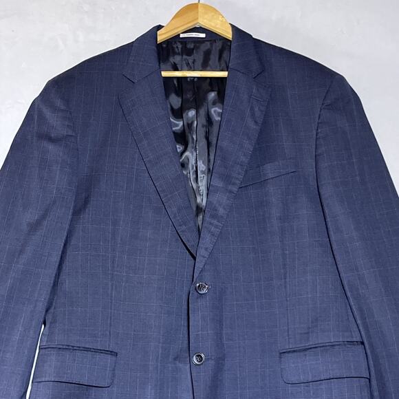 Peter Millar Suit Jacket Blazer Mens 46T Blue Plaid Two Button Double Vent - Picture 3 of 16